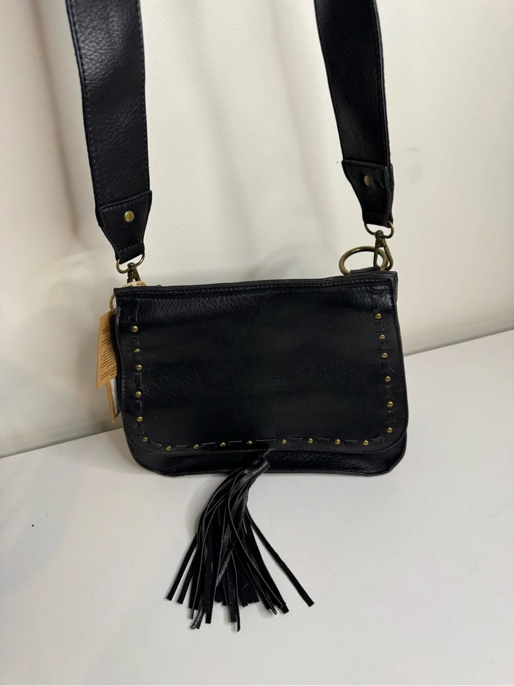 Ampere Creations Black Crossbody Bag Embroidered Strap Tassel Boho Western NWT‎